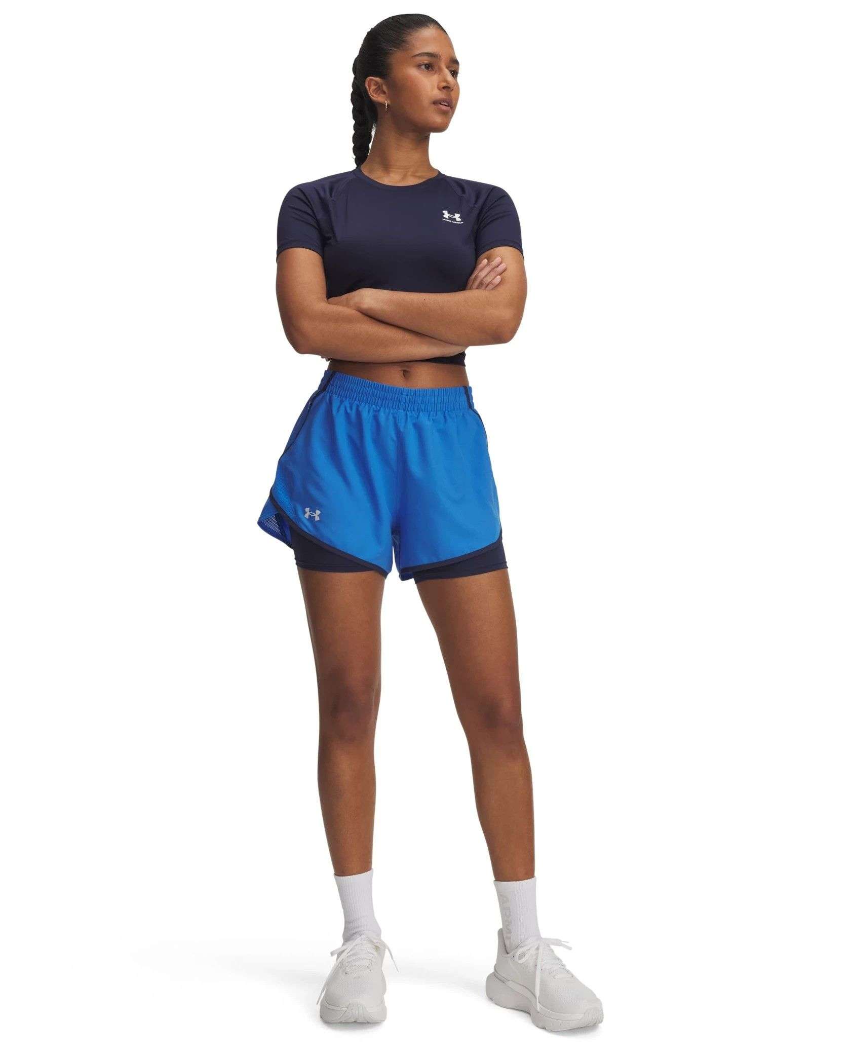 (取寄) アンダーアーマー レディース フライ バイ 2イン1 ショーツ Under Armour women Fly By 2-in-1 Shorts Blue Atlantis/Washed Navy/Reflective UA Women's Fly By 2-in-1 Shorts | Under Armour