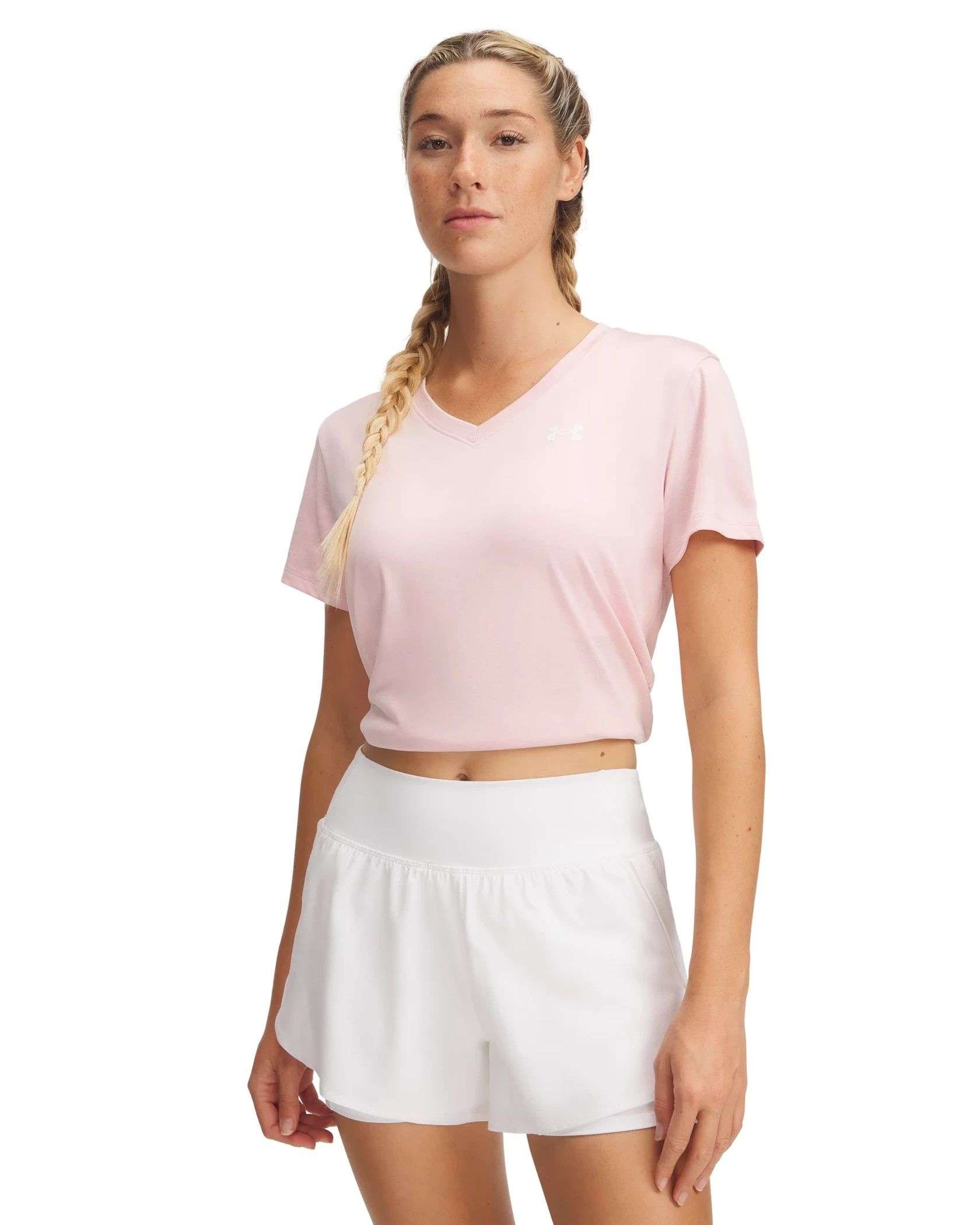 アンダー アーマー Under Armour UA Tech Twist V-Neck レディース シャツ トップス Pink Punk/White/ Under Armour Women's Twisted Tech V-Neck T-Shirt, Tops